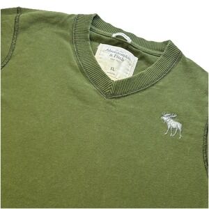 Vintage Abercrombie & Fitch Sweater Mens XL Green V Neck Muscle Moose Logo Y2K